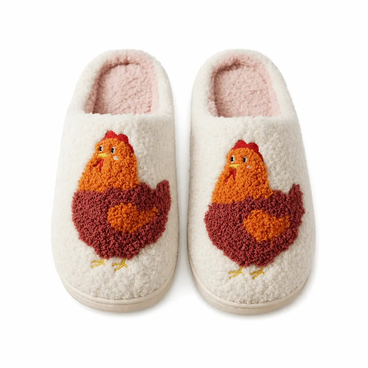 Women's Cute Chicken Slippers, Cozy Plush Slip On House Shoes, Fuzzy Closed Toe Slides with a Flexible Sole for Casual Indoor Wear, Apartment, Pajama Sets, Animal Print, Cotton