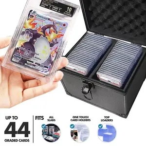 Graded Card Storage Box, 1 Count 2 Grid Dustproof Organizer with Lid and Handle  - Aluminum Alloy Top Loader Card Brick Case for MTG/PKM/PTCG Sport Cards, Compatible with 44 Card Slabs, Fits PSA, CSG, BGS and Top Loaders