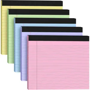 5 Pack Wide Legal Pads 11" x 9.5" Landscape Pink Purple Blue Green Yellow College Ruled Note Pad Narrow Ruled 30 Sheets per Notepad Perforated Writing Paper Thick Backboard Horizontal Pads of Paper