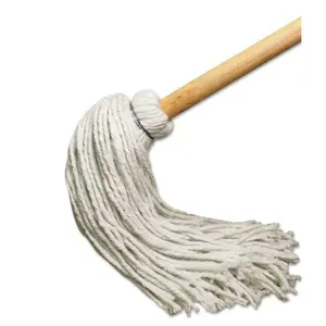 212 MAIN Traditional Economy Cleaning Mop - Boardwalk BWK112R 12 oz 4-Ply Yarn Rayon Fiber Head Deck Mop with 51 in. Wooden Handle, White, Economy Mop
