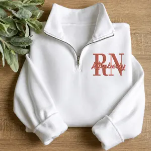 Custom Embroidered Nurse Quarter Zip Sweatshirt, Personalized RN Pullover, Registered Nurse Crewneck, Monogram Nurse Gift, Cozy Medical Worker Outfit