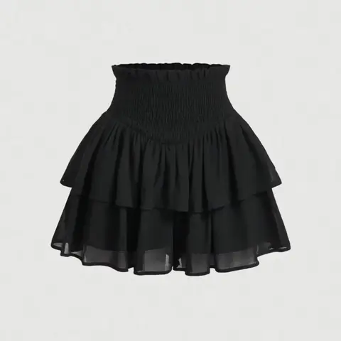 Stylish Basic Plain Double-Layer Ruffled Summer Short Fitted Skirt for Casual Wear, Comfortable Bodycon Skirt