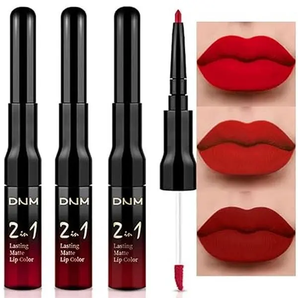 3Pcs Deep Dark Red Lip Stain Paint Matte Lip Liner and Lipstick Set Long Lasting Smudge Proof labiales mate larga duracion listip 24 hours a prueba de agua mate 24 horas originales Color Gloss Glossy Lipgloss Makeup Gift