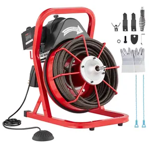 【Father's Day】VEVOR Drain Cleaner Machine 75FT x 1/2 Inch, Sewer Snake Auger Manual Feed, 370W Electric Drain Cleaning Machine with 4 Cutters & Air-activated Foot Switch for 2" to 4" Pipes