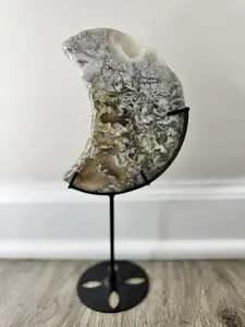 The Ophelia Collective Large Druzy Moss Agate Crescent Moon Carving Natural Green Crystal for Growth Renewal & Grounding Ethically Sourced Unique One-of-a-Kind