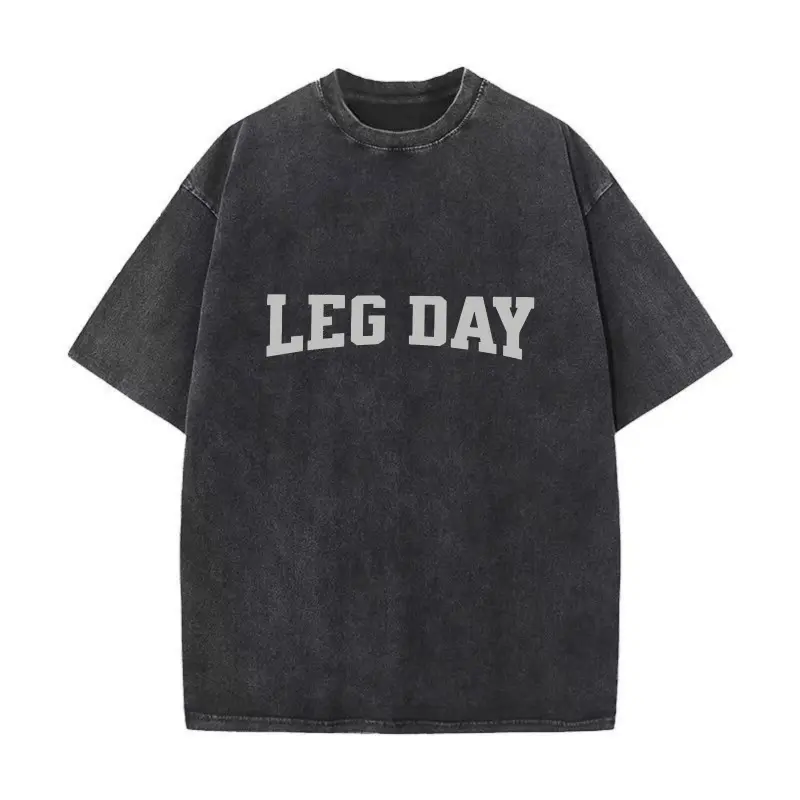 Men's and women's styles's Oversized Leg Day Gym T-Shirt - Washed Style Unisex Cotton Streetwear Top, Round Neck, Short-Sleeve, Breathable Fabric Fitness Apparel