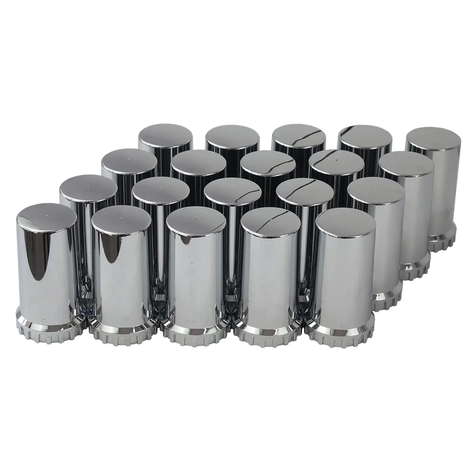 ABS Chromed Flat-Top Lug Nut Covers, 33mm x 3.5in Thread-On Caps with Firm Internal Thread, Flat-Top Aligns for Semi Truck Wheels, Prevents Rusting & Delivers Glossy Chrome Shine