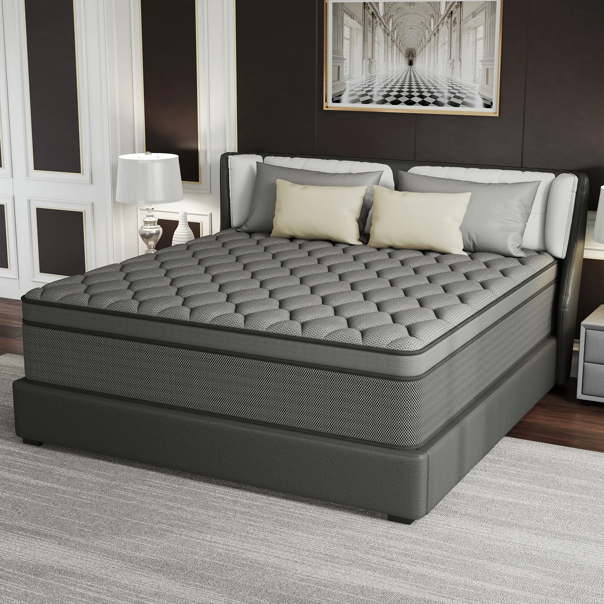 BOMASS 12-14 Inch Hybrid Mattress - Twin, Full, Queen, King Sizes - Memory Foam & Innerspring, Black Gray, Durable Medium Firm, Ergonomic Design, Back Relief, Comfortable Bed In A Box Queen Size Mattress, Full Size Mattress