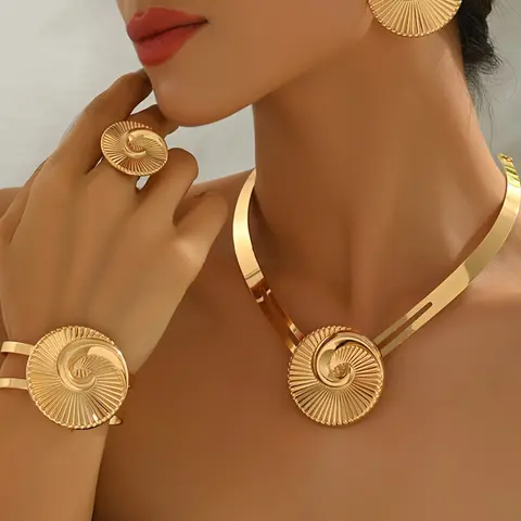 Mother's Day Gift Women's Jewelry Set, Jewellery Gift Set, Earring Necklace Ring Bracelet, Hoop Earring Sets, Geometric Spiral Design, Perfect Gift for Mother's Day & Daily Wear, Elegant Set