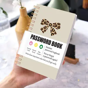 Leopard Print Bow Password Notebook A6 Portable Coil Account Record Book, Password Directory, Birthday Memo, Emergency Contact Handbook