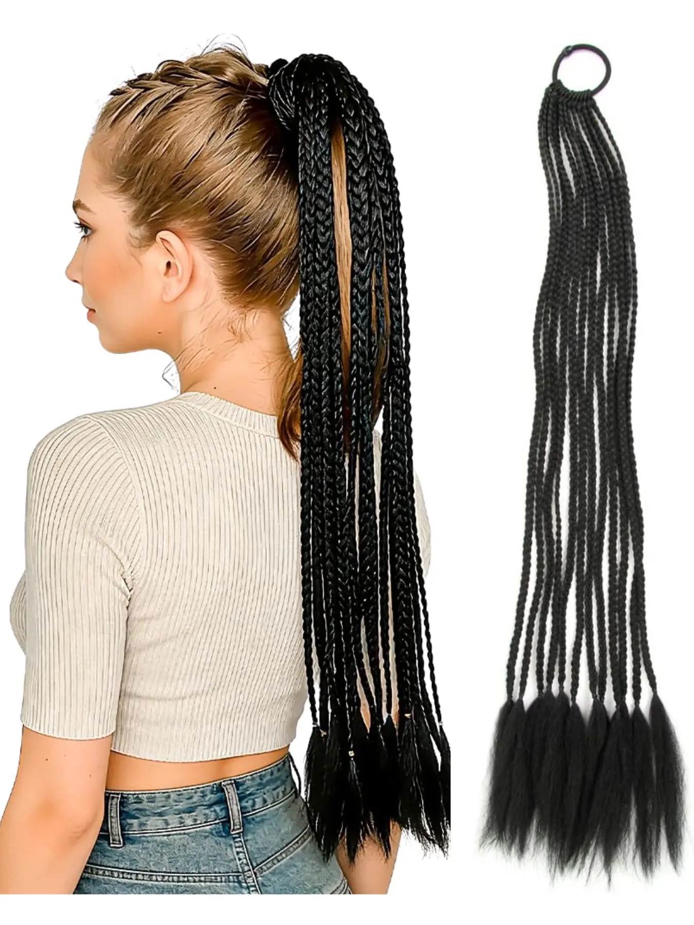 Africa Women Hair Tie Elastic Rubber Band Handmade Braids False Hair Hook Needle Dreadlocks Tail 50g Colorful Three Strand Braid Small Braids