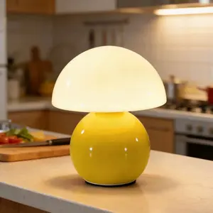 Ceramic  BaseMushroom Table Lamp Small,UniqueAesthetic Cute Small Night Light,Dimmable Mushroom Table Lamp forLiving Room