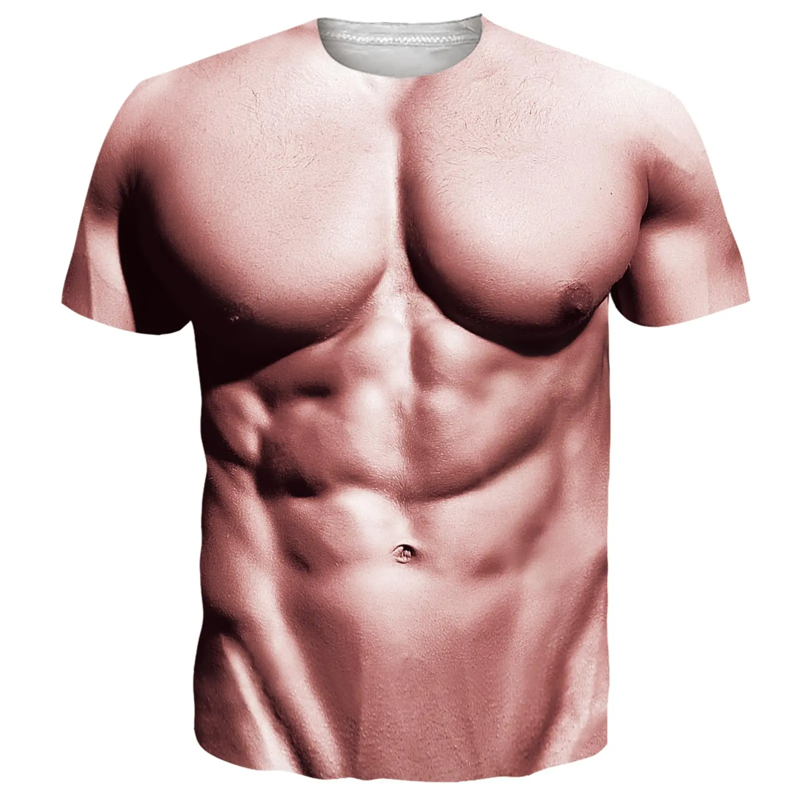 Men's 3D Muscle Print T-Shirt, Hairy Chest Illusion Top, Novelty Fancy Dress Tee, Funny Party & Stag Do Streetwear