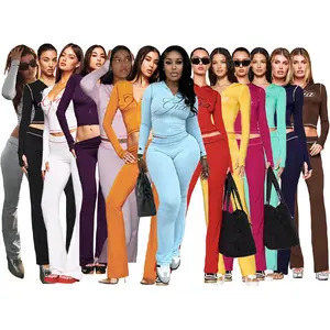 European and American fashion women's clothing cross-border supply printed hooded long-sleeve thumb-hole micro-flare two-piece set