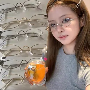 2026 Japanese Harajuku Metal Oval Glasses Gold Silver Metal Square Glasses Vision Care Anti-blue Eyeglasses Frame for Women Men