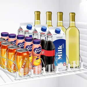 Drink Organizer for Fridge, 5 Row Automatic Pusher Glide, Adjustable Width Soda Can Dispenser for Refrigerator-Holds up to 25 Cans