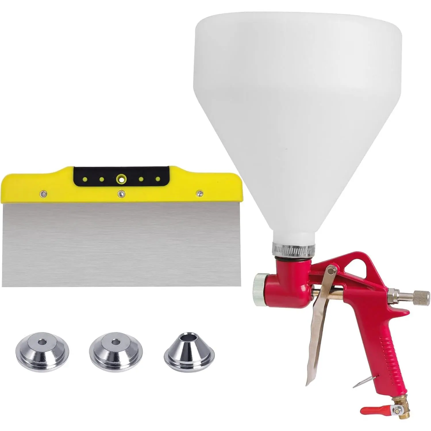 Drywall Texture Sprayer,Air Hopper Spray  1.5 Gallon with 3 Nozzle (4.0mm/6.0mm/8.0mm) & Putty ,Stainless Steel Scraper for Repairing Drywall, Removing Wallpaper, Applying Putty (Red)