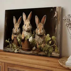 Bohemian Style Easter Bunny Floral Canvas Wall Art with Pine Wood Frame - Ready to Hang, Rustic & Modern Decor for Living Room, Bedroom, or Bathroom, Living Room Art| Rustic Wall Decor| Detailed Illustration, Boho Home Decor