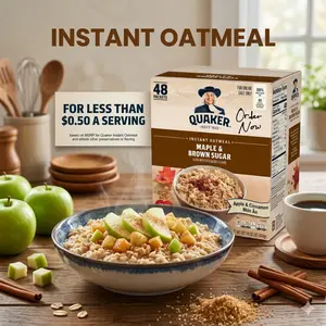 Instant Maple Brown Sugar Oatmeal Breakfast Pack Single Portion Hot Cereal Packets Easy Morning Meal 48 Serving Box