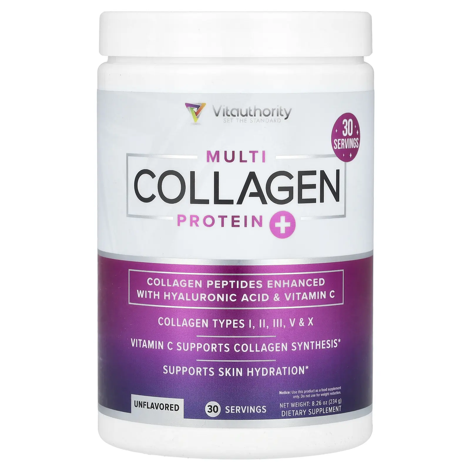 Vitauthority Multi Collagen Protein+, Unflavored, 8.26 oz (234 g)