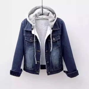 Denim Short Jacket for Women, Short Style, Spring and Autumn Version, New Long Sleeve Slim Fit Hooded Jacket, Versatile Student court sey of red white blue in camping print men sweatshirt cardigan