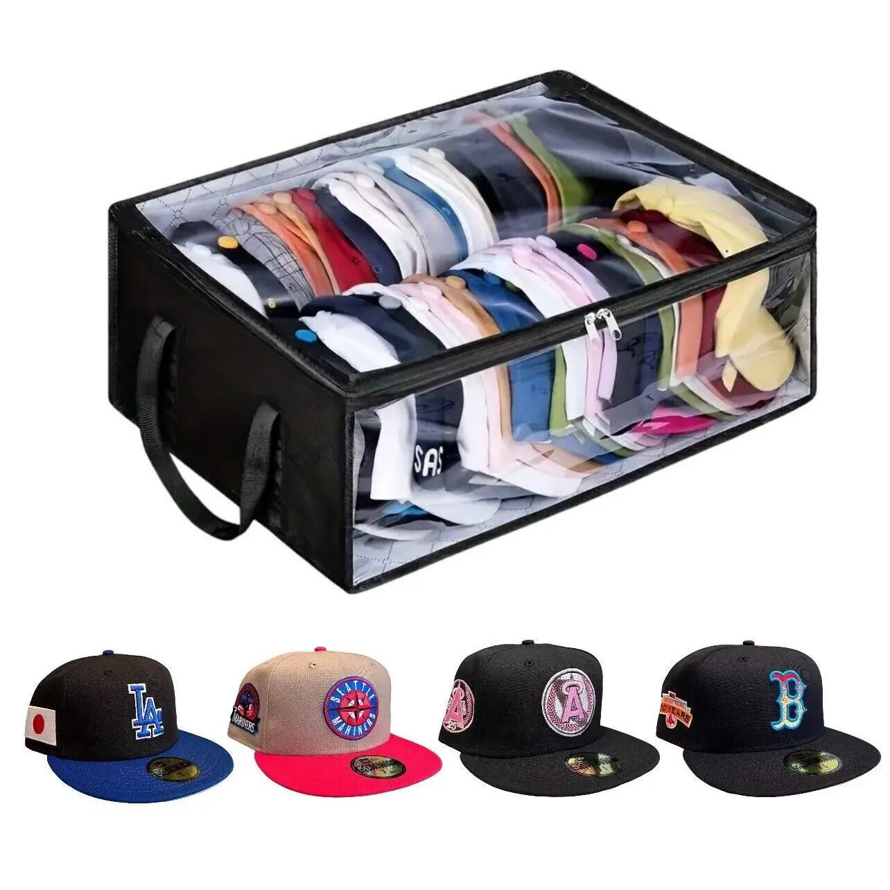 Hat Storage Dust Bag Baseball Hat Cap Organizer Clear Rack Zipper - Black Space Saving Bags Boxes