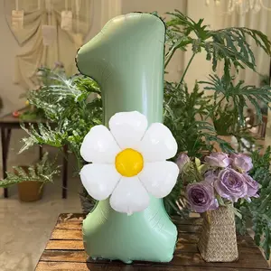 2pcs Soft Mint Green And White Daisy Foil Balloons, Balloon Set - Large Alphanumeric Shapes, Suitable For Birthday Party Decorations, Anniversaries, Holidays, Indoor/Outdoor Celebrations