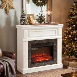 【2 Packages】Eyisean 42" & 46"W TV Stand Electric Fireplace with Mantel, Portable Freestanding Wood Stove with Remote Control, 23'' Electric Fireplace Insert Heater, 1400W Realistic 3D Flame Stacked Stone Surround