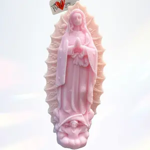 Virgen Mary Scented Candle - home decoration. floral Lavender or "Cocco Channell" perfume aroma with blessed prayer and bow decor