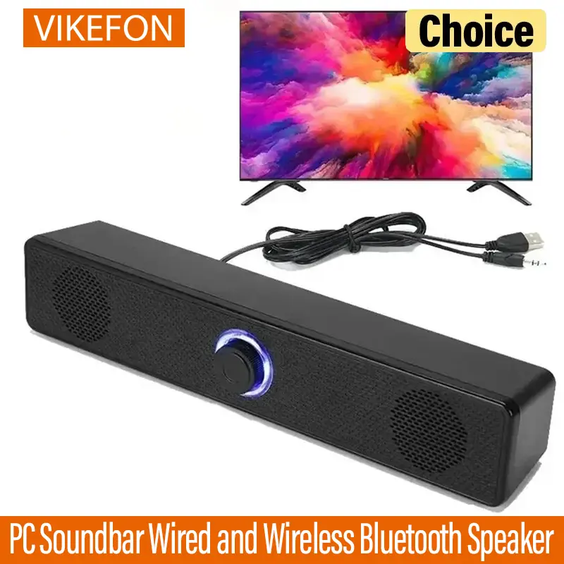 PC Soundbar - Portable Bluetooth Audio Speaker with Wired Connection, USB Power, Subwoofer, Stereo Surround Sound for Computer, TV, Gaming Home Theater, Bluetooth Audio Speakers