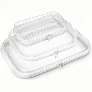 3 Pack Clear Toiletry Bags,  Approved  Travel Makeup Bags with Zipper, Carry On Airport Airline Compliant Bag, Portable Clear Cosmetic Bags for Women & Men – White