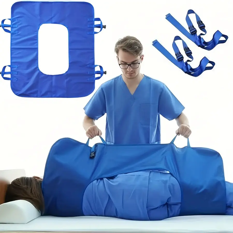 Extra Strong Transfer Bed Pad, 43"x32" - Washable Repositioning Sheet with Reinforced Handles, Breathable Fabric, Secure Buckle for Home & Hospital Care Turning/Lifting, Multifunctional for Elderly Adults