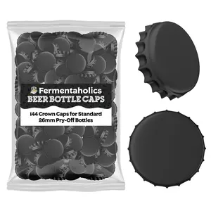 Fermentaholics Black Beer Bottle Caps - 144 Count Oxygen Absorbing Bottle Lids – 26mm