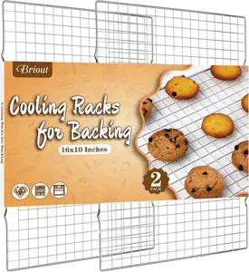 Cooling Rack for Baking 2-Pack, 16X10 Inches Baking Rack, Thick Wire Cookie Rack for Cooking, Roasting, Grilling, Drying, Oven Safe, Fits Half Sheet Pan, Silver BRIOUT