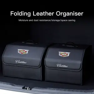 Car Emblem Leather Trunk Storage Box for Cadillac, Portable Foldable Organizer Bag for Auto Interior, Multiuse Tool Storage for Escalade Cts Ats Xts Ct4 Ct5 Xt5 Xt4 Xt6 Lyriq Srx, Car Organizer, Car Organization Supplies, Car Accessories