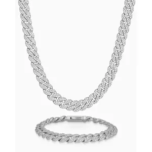 JAXXON Iced Out Cuban Set 8mm - Silver - Rhodium Bonded for Shine & Durability - Box Clasp