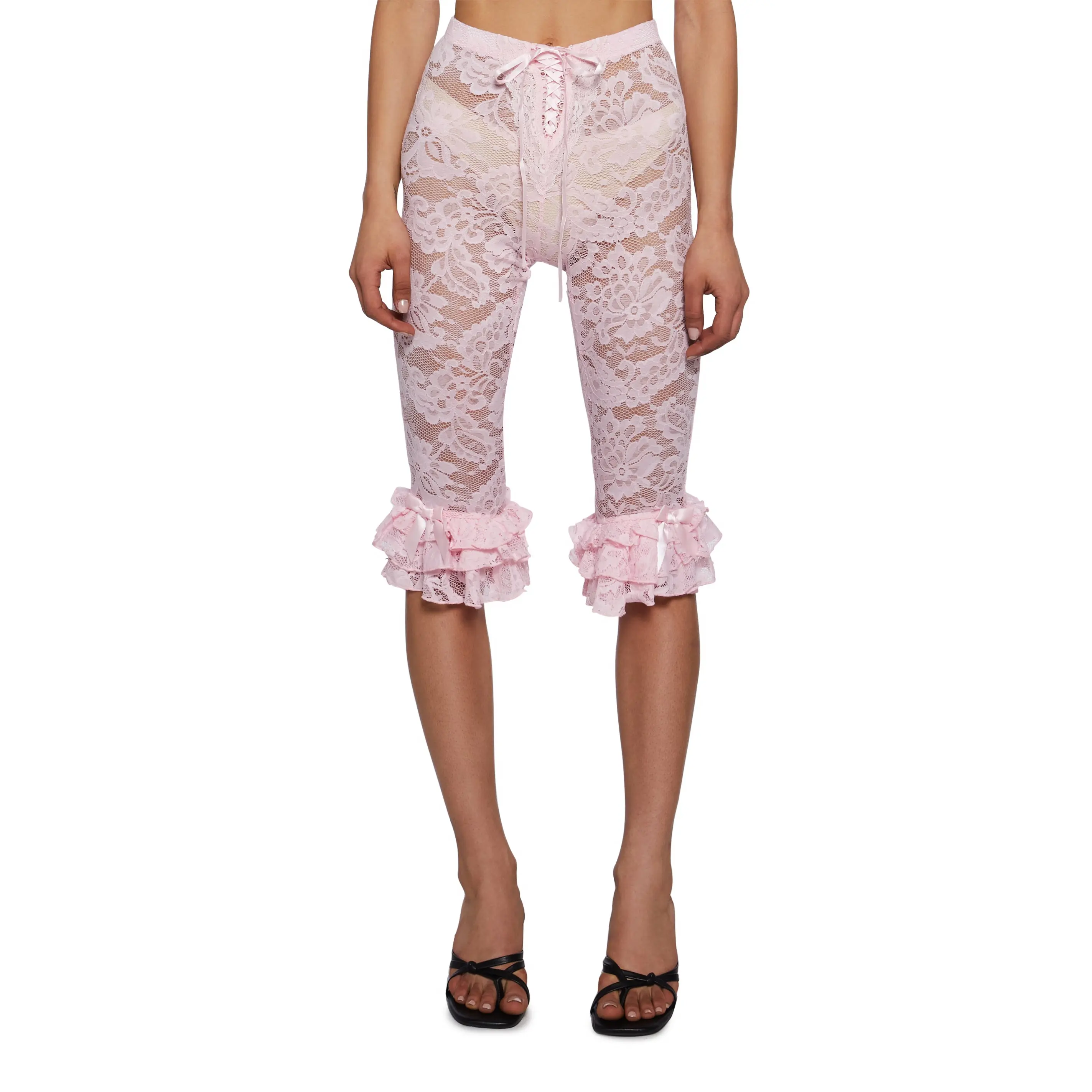 Daring Love Lace Capri Pants - Pink
