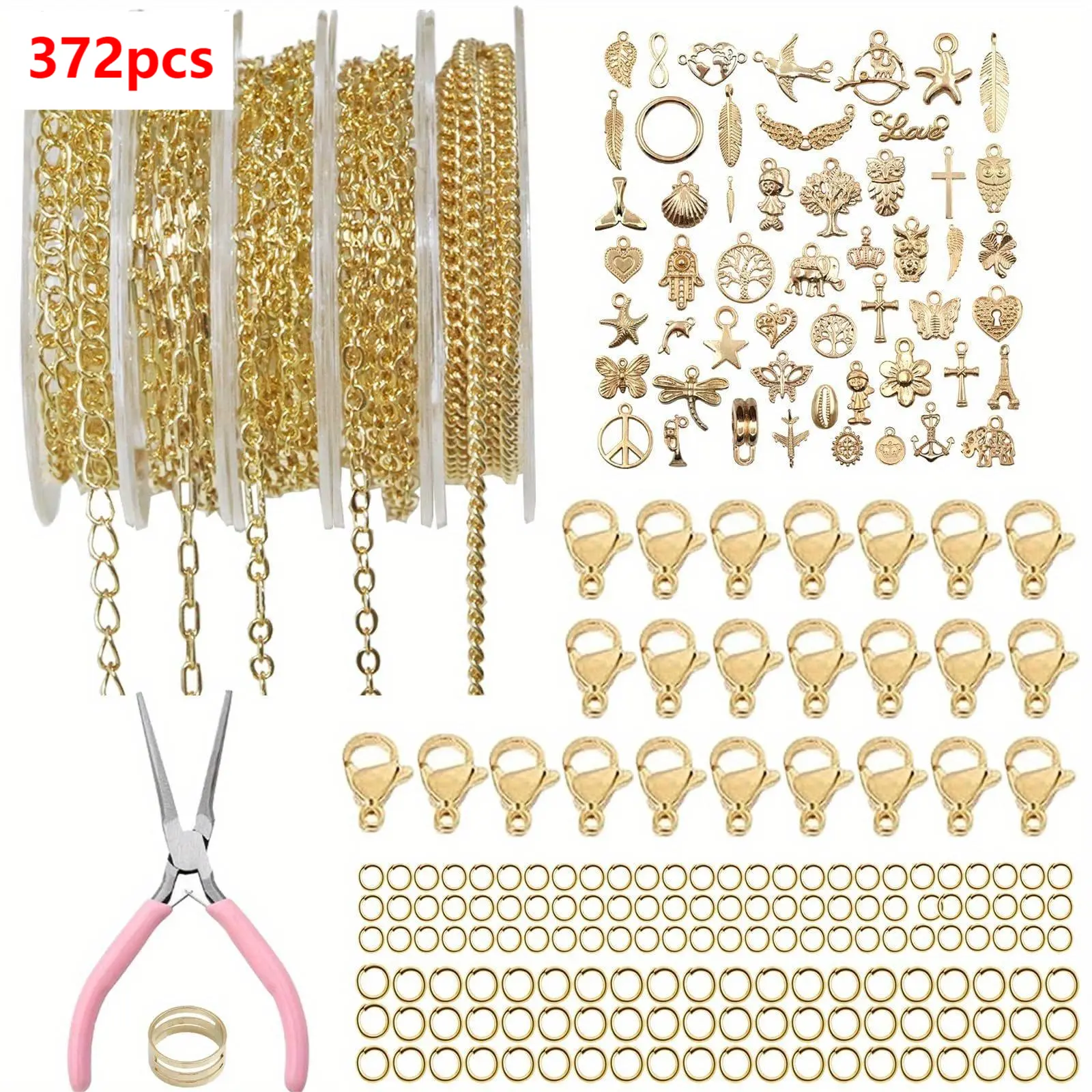 Necklace Chain for Jewelry Making, 16.4ft 5 Rolls Silvery Plated Chains for DIY Necklace Bracelet Jewelry Making Accessories with Charm Pendants Jump Rings Lobster Clasps Pliers, Bracelet Beads for Jewelry Making
