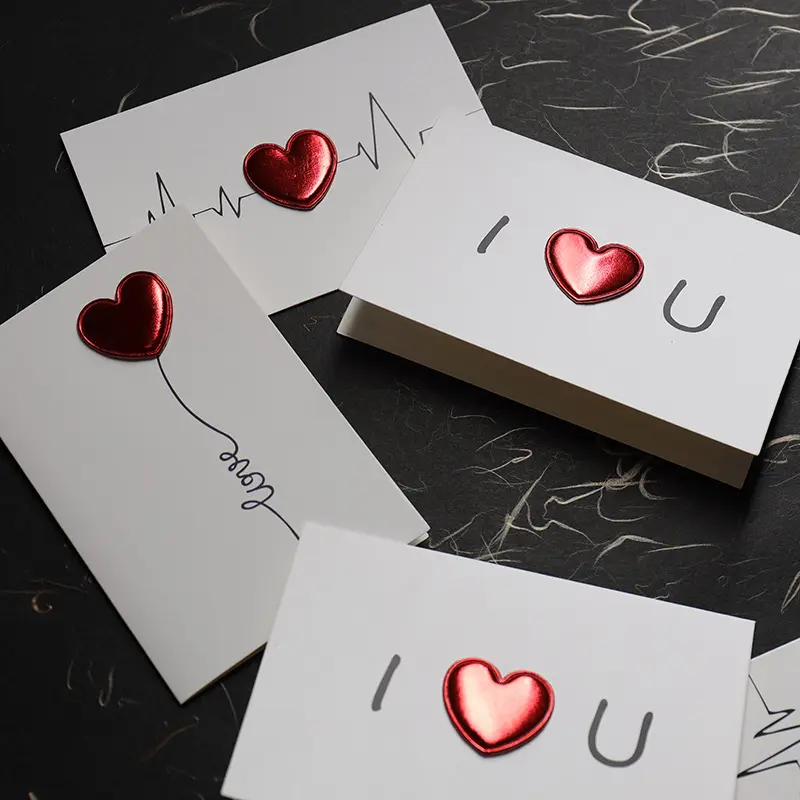 10Pcs520 Valentine's Day Greeting Card Message Card DIY Leather Love Three-dimensional Greeting Card I Love Your Heartbeat Teachers' Day Blessing Card Appreciation Cards Greeting Cards Assortment