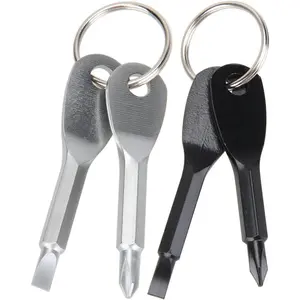 2 Set(4PCS) Portable Multifunction Key Chain  Mini Key Shape Travel Kits Outdoor EDC  Tool with Key Ring(Color: Black )