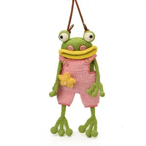 Hand-Knitted Frog Crossbody Bag with Leather Strap – No Assembly Needed