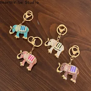 2026 Sparkling Crystal Rhinestone Elephant Key Chain Women's Bag Pendant Holiday Travel Souvenir Mascot Thailand