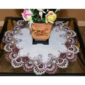 212 MAIN 12" Purple European Lace & White Antique Fabric Doily Set, Table Decor Placemat, Machine Washable Household Kitchen Linen
