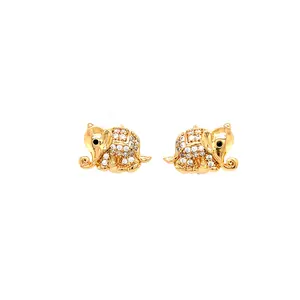 Elephant made of Zirconia Stones Huggie Earrings Rose gold filled