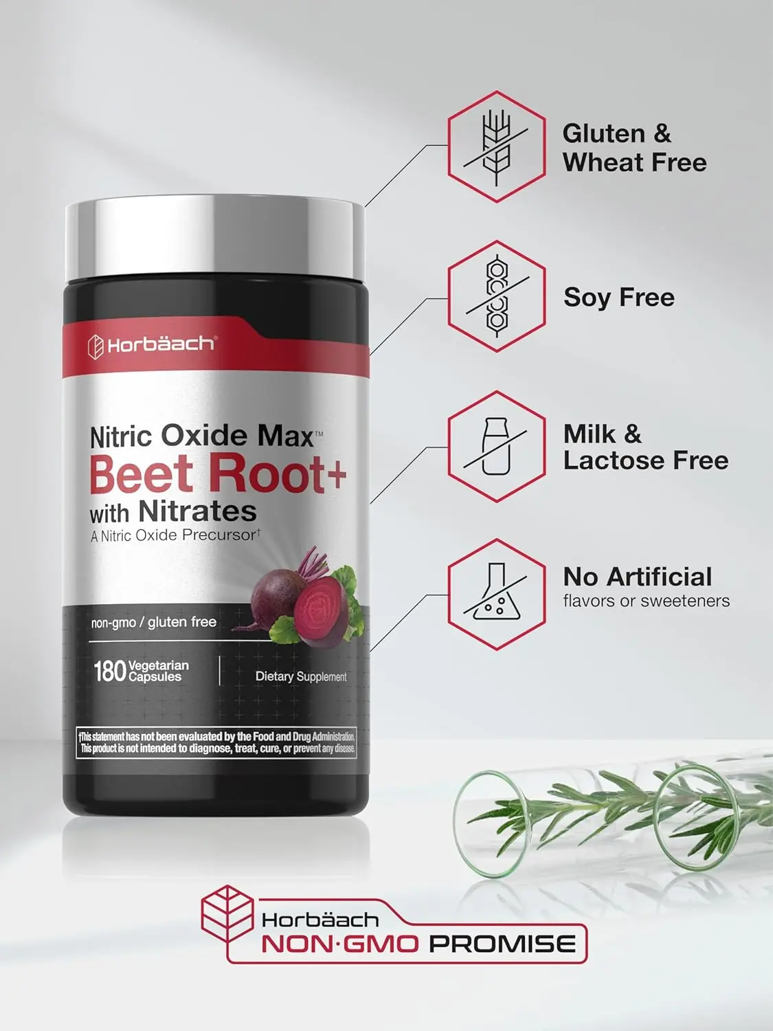 Horbaach Nitric Oxide Beet Root Capsules | 180 Count | with Nitrates and Precursor | for Men and Women | Vegetarian, Non-GMO, Gluten Free Supplement