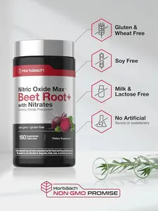 Horbaach Nitric Oxide Beet Root Capsules | 180 Count | with Nitrates and Precursor | for Men and Women | Vegetarian, Non-GMO, Gluten Free Supplement