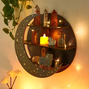 Modern Minimalist Animal Element Round Wall Shelf, Wooden Sheep Storage Rack, Ramadan Room Decoration, Vintage Home Decor, Holiday Ornament