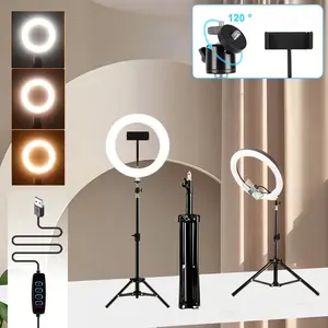 1 Pack LED Ring Light with Adjustable Lighting, Dimmable LED Selfie Light & Adjustable Tripod Stand, Camera Stand, LED Fill Light with Extendable Stable Metal Stand, Studio Light, for Makeup, Live Streaming, YouTube, TikTok & Photography