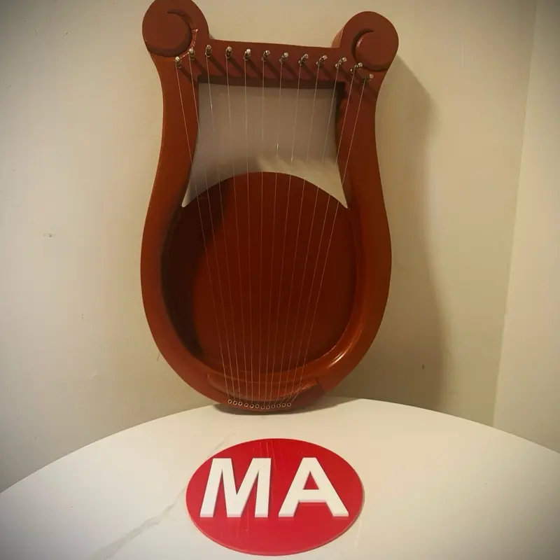 Handcrafted 12-String Wooden Lyre Harp – Ancient Greek-Style Musical Instrument with Scroll Design