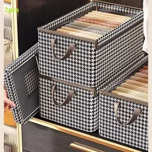 2PCS Fabric Foldable Storage Boxes Large Collapsible Stackable Storage Bins with Lids 47cm x 28cm x 20cm(18" x 11" x 7"), Closet Organizers, Clothes Organizer and Storage Cube Basket for Home, Office, Bedroom